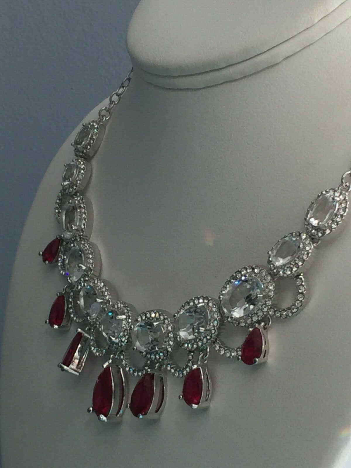 Marilyn Monroe Red & Clear Crystal Necklace Silvertone Plated Brass 17 + 2″