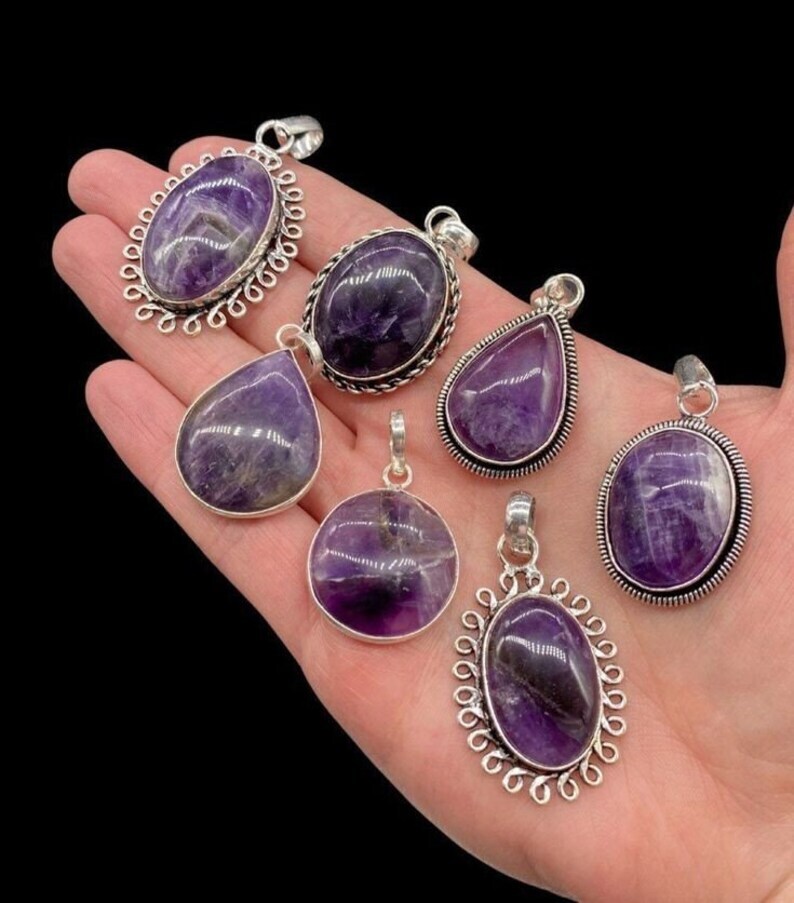 AAA +++ Amethyst Gemstone Pendant Wholesale Lot 925 Silver Plated Pendant Lot~