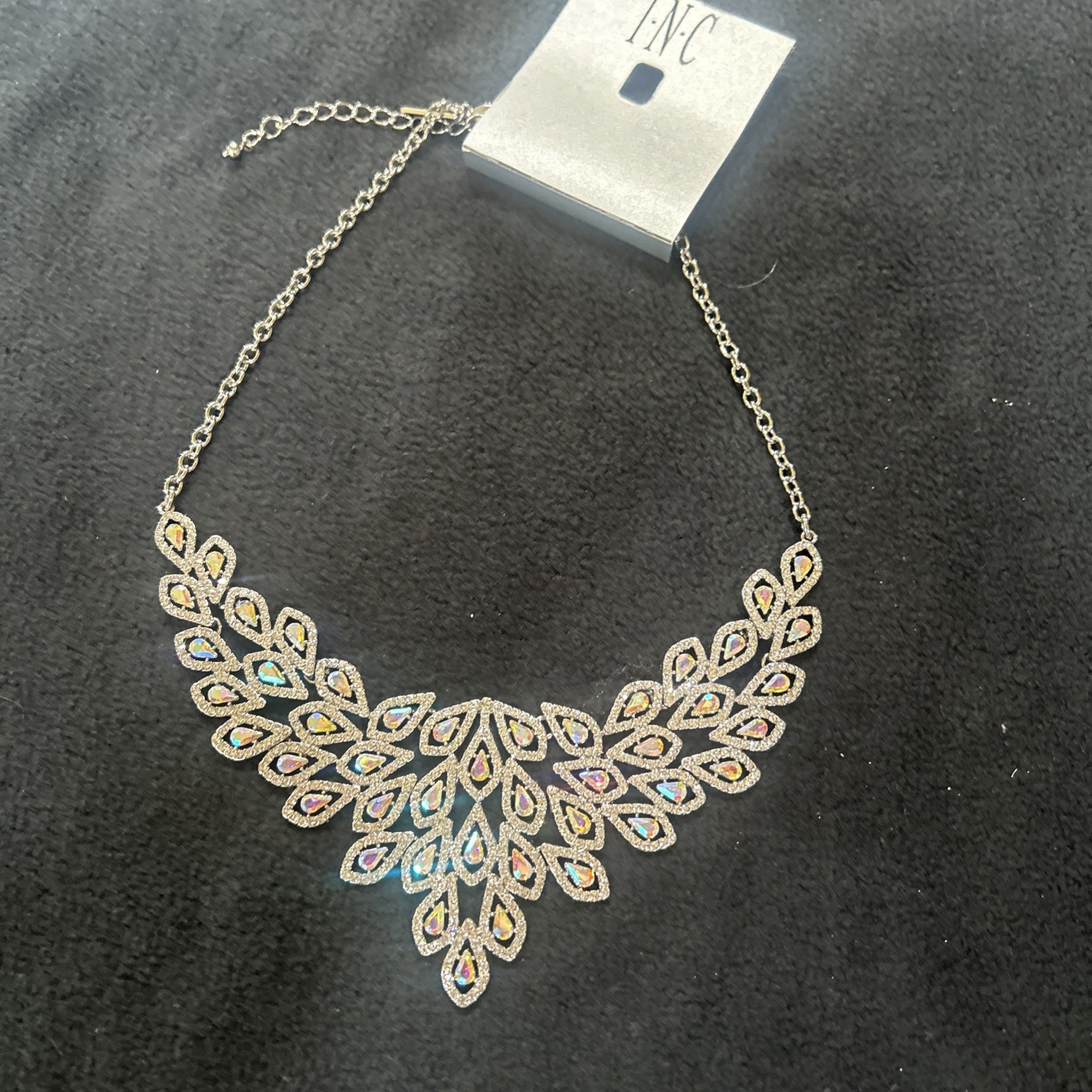 INC International Concepts AB rhinestone choker necklace bib collar 17″-20″
