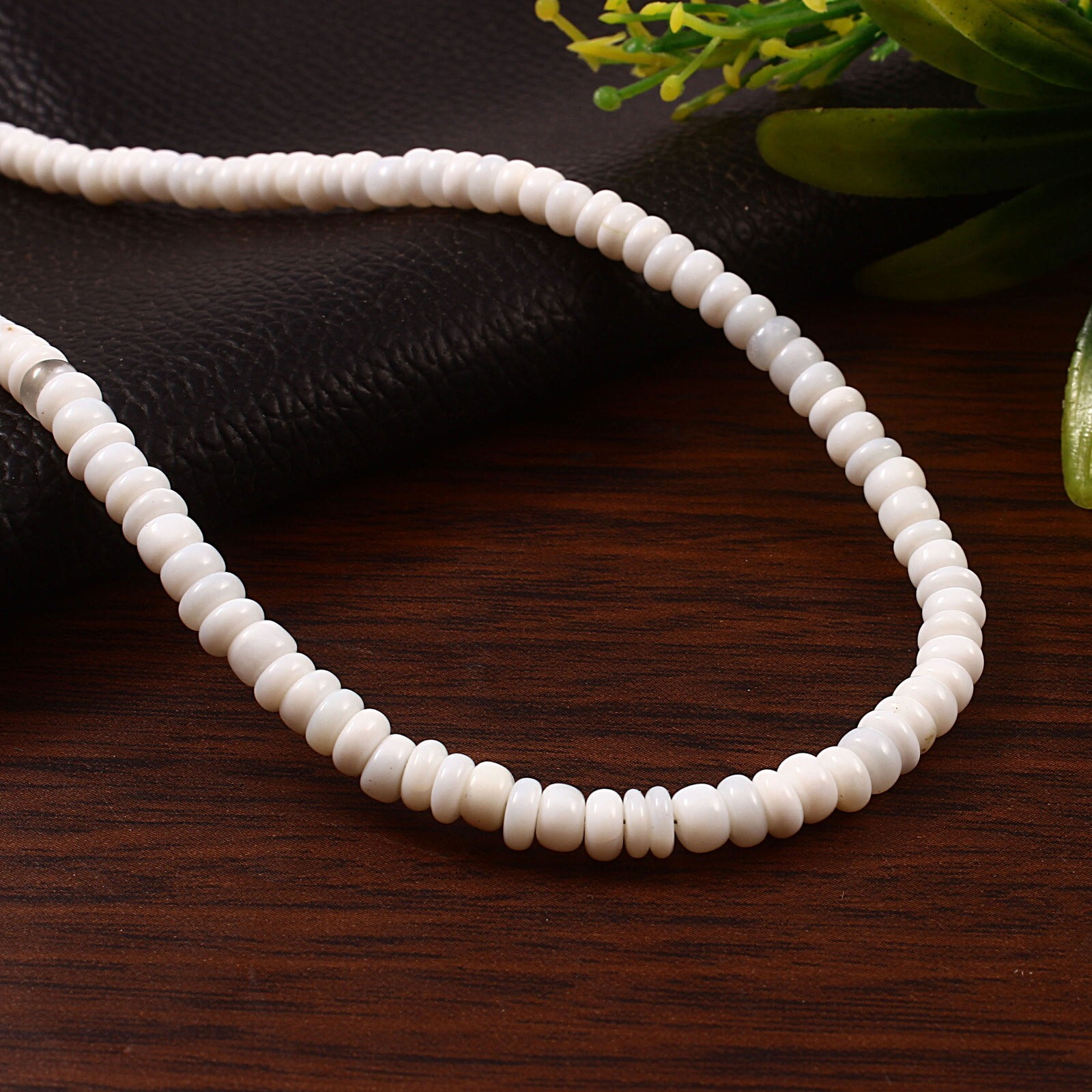Natural White Opal Smooth Necklace, 5-5.5mm White Opal Smooth Rondelle Beads