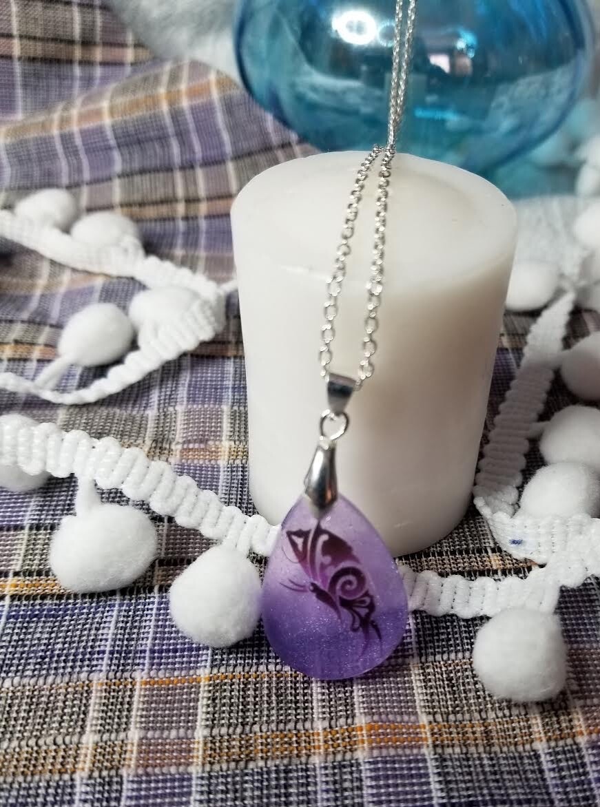 purple butterfly pendant and 18 inch chain. free shipping. made in the USA