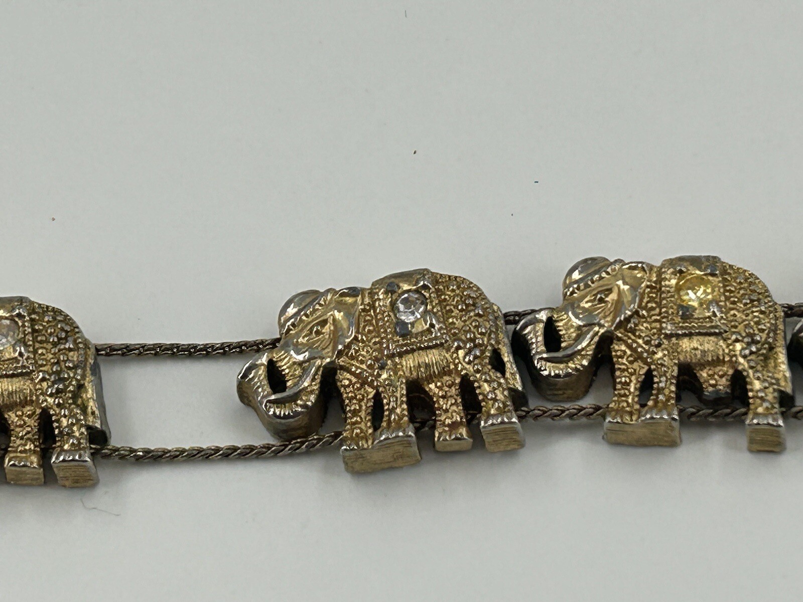 Bracelet Womens Elephant Slider Bracelet Gold Tone 7 Inch Clear Rhinestones