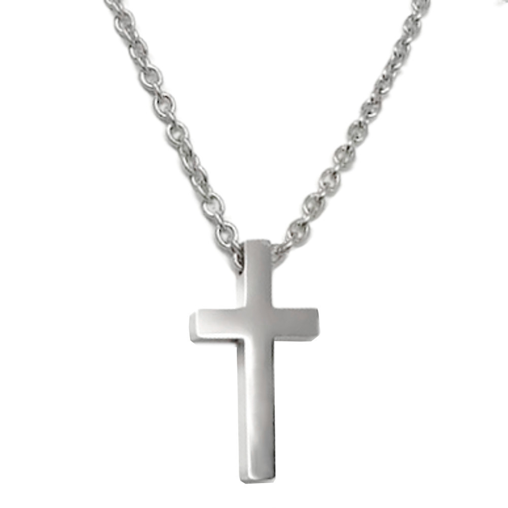 Mens Silver Cross Pendant Stainless Steel Necklace Christian Catholic Teen Boys