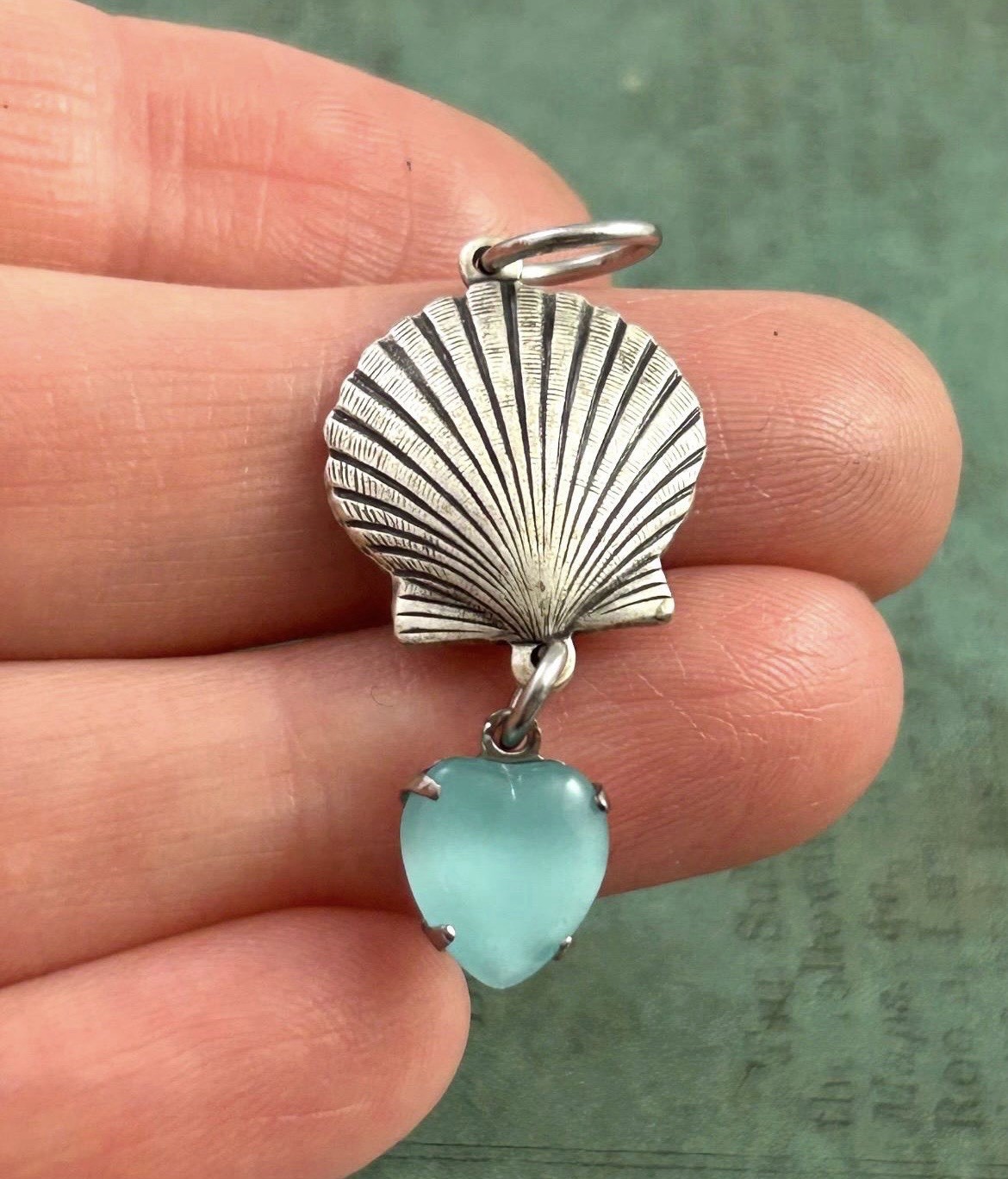 Seashell Blue Heart Pendant Silver Plated Shell Beach Ocean Jewelry Charm