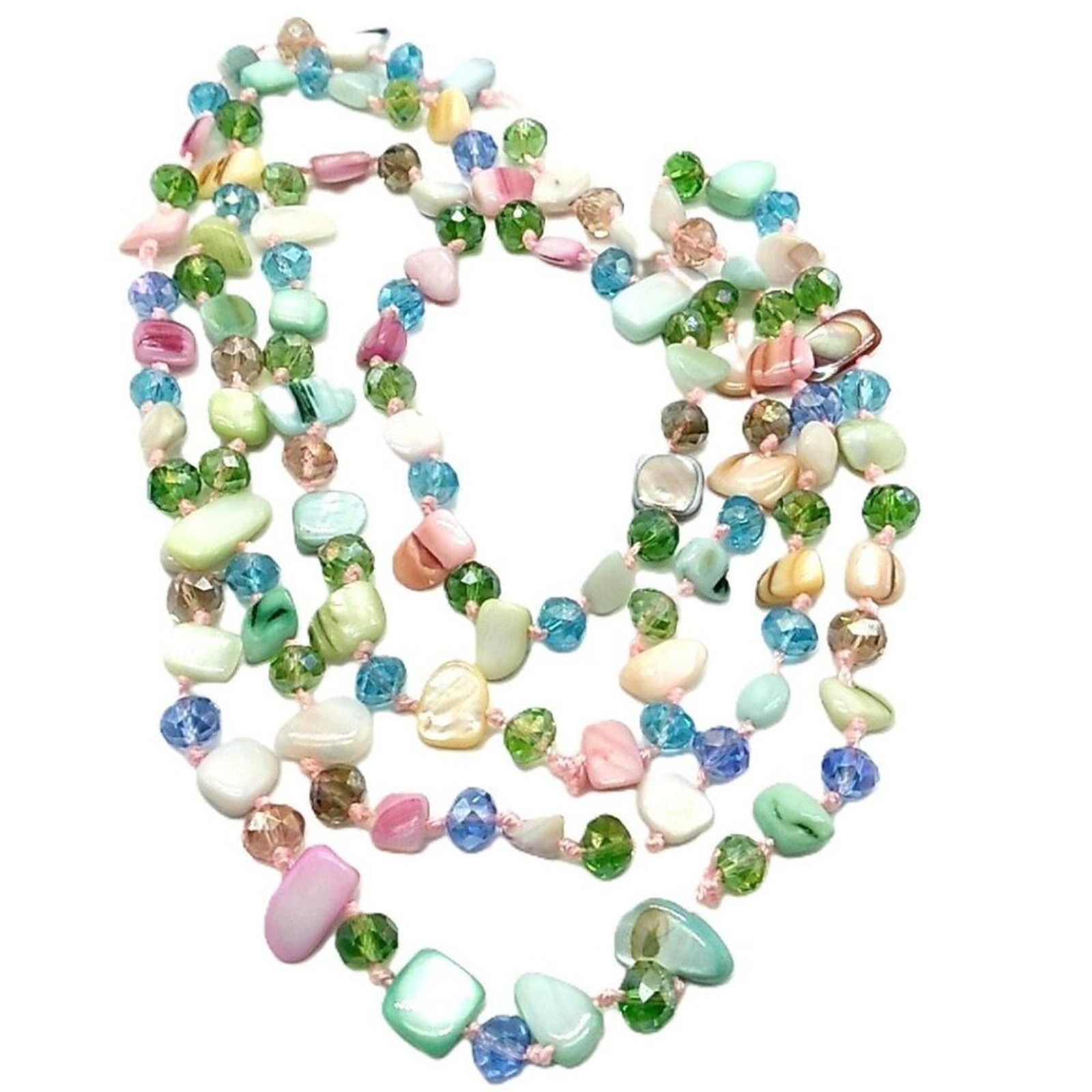MOP + Faceted Pastel Multi-colored Beaded Necklace