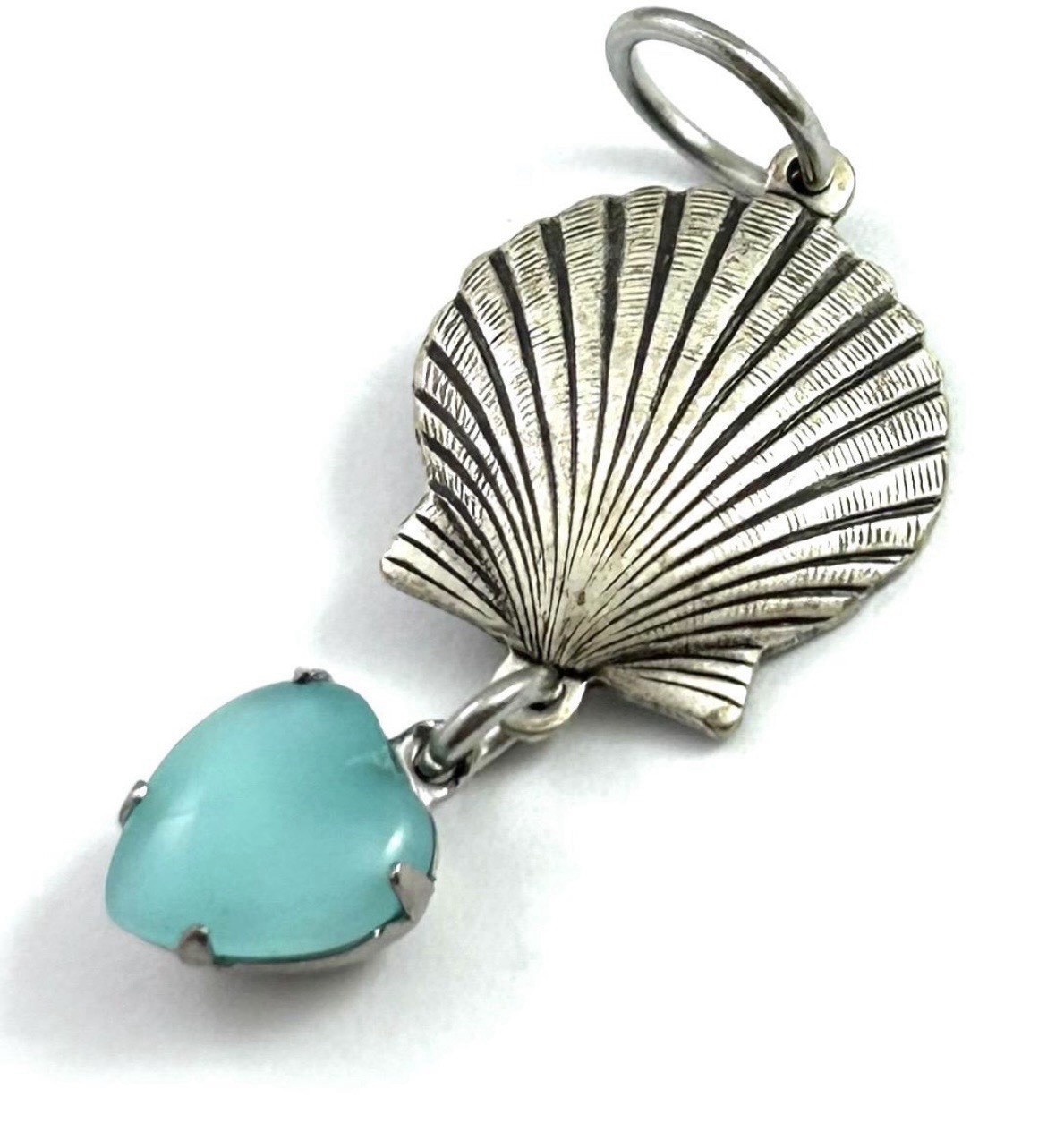 Seashell Blue Heart Pendant Silver Plated Shell Beach Ocean Jewelry Charm