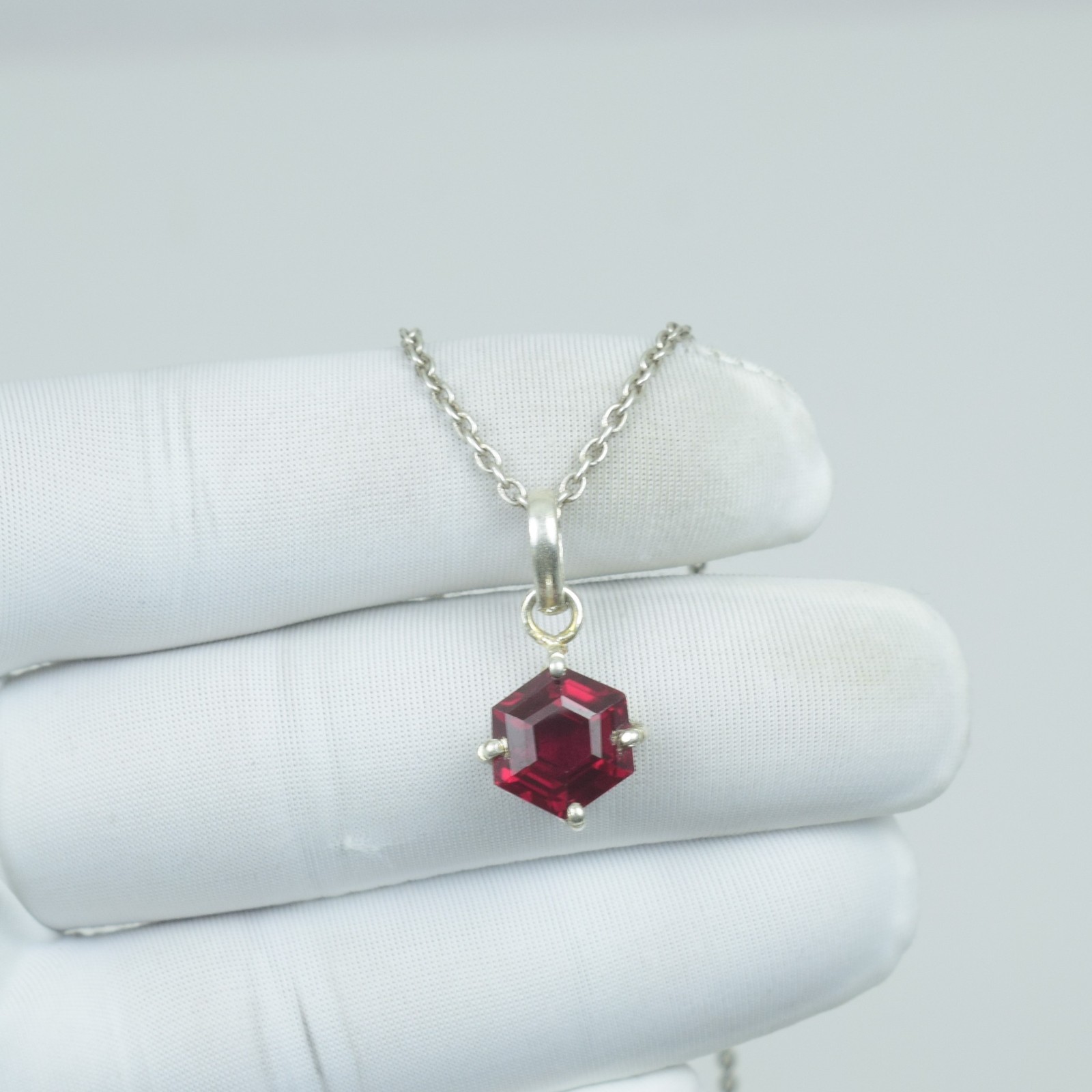 925 Sterling Wedding and Anniversary Gift Necklace, Red Ruby Vintage Pendant,