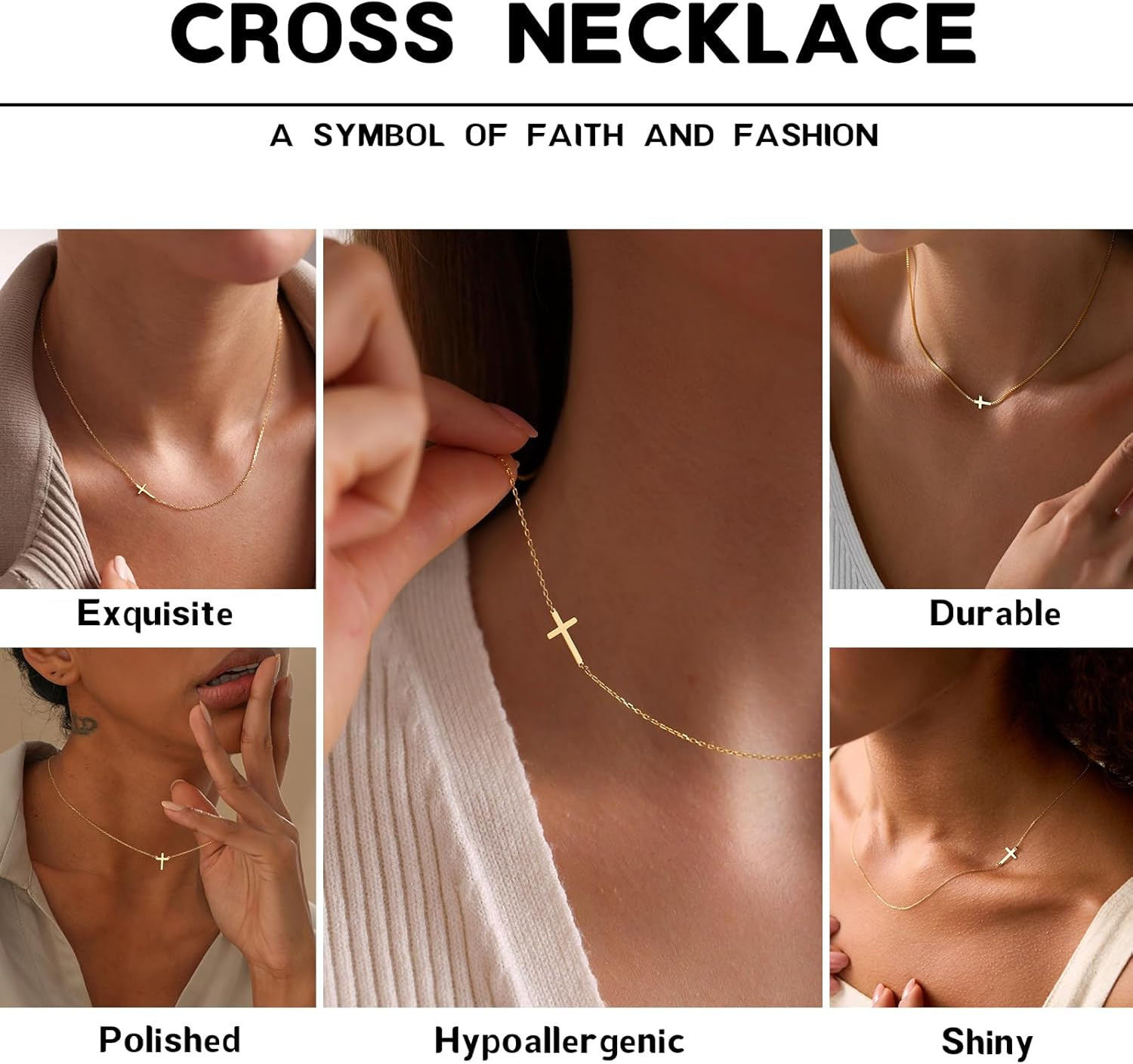 Gold Cross Necklace for Women, Trendy 14K Gold Plated Charm Box Chain Choker Dai