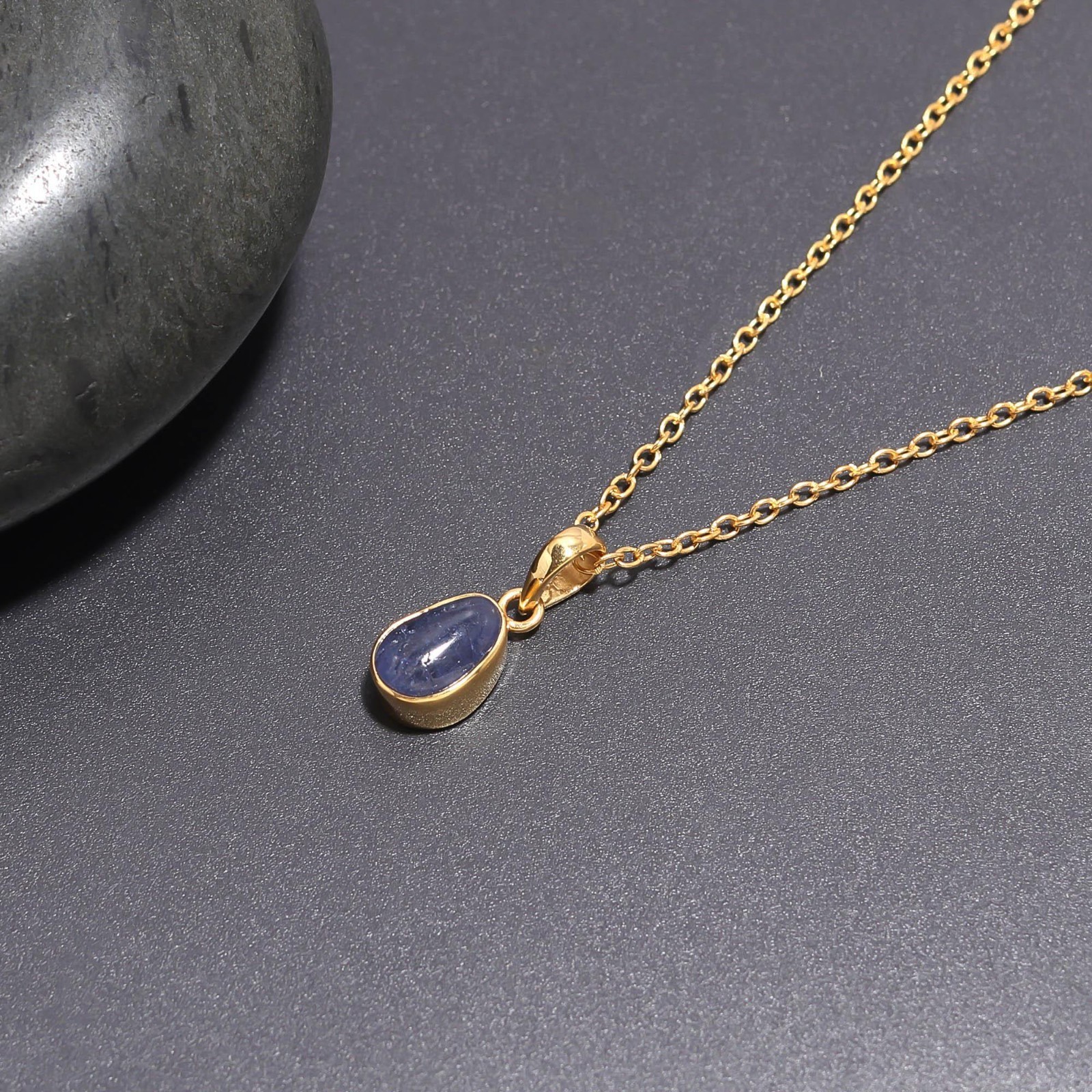 Natural Tanzanite Oval Chain Necklace Gold Filled 925 Sterling Silver Jewelry