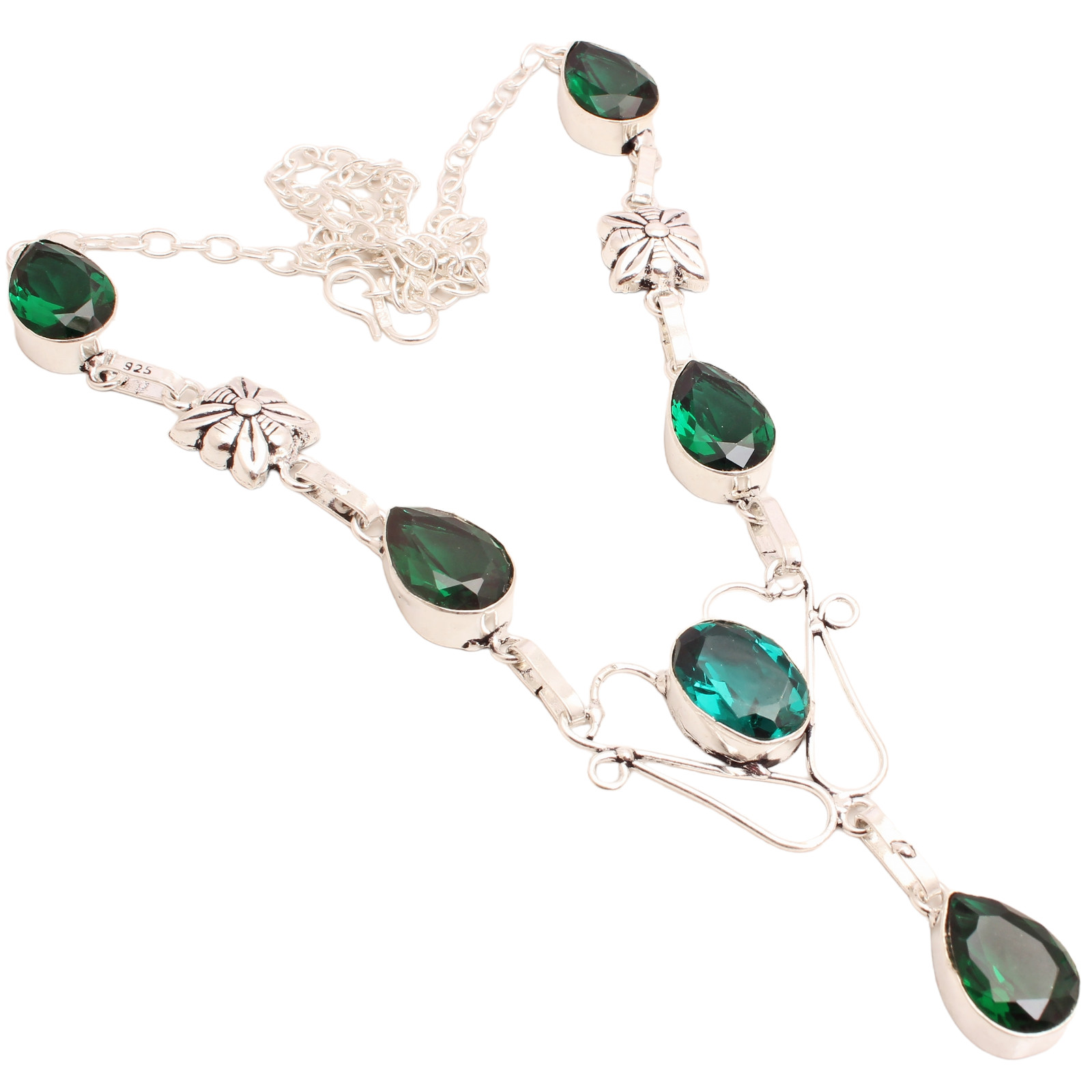 Green Quartz Gemstone Silver Plated Necklace Handmade Jewelry Gift 20 Gms N-934