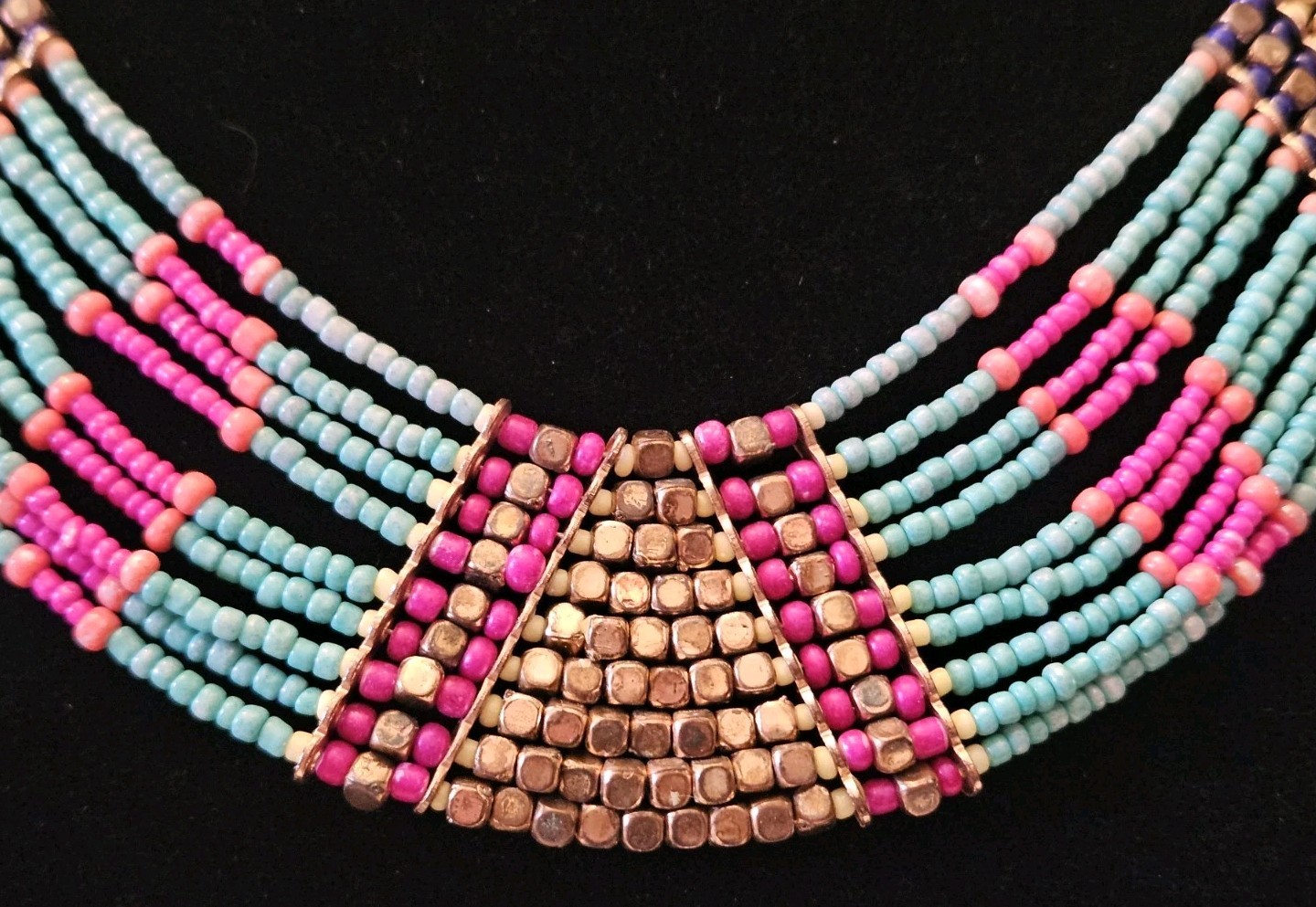 Handmade Seed Bead Multi-strand Collar Necklace Multicolor Boho Ethnic Statement