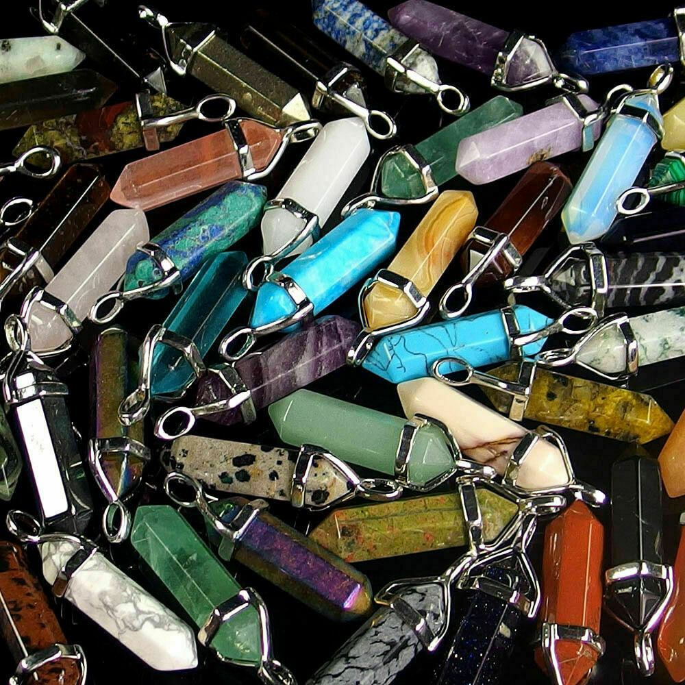 16PCS Hexagonal Healing Pointed Crystal Stone Quartz Necklace Jewelry US