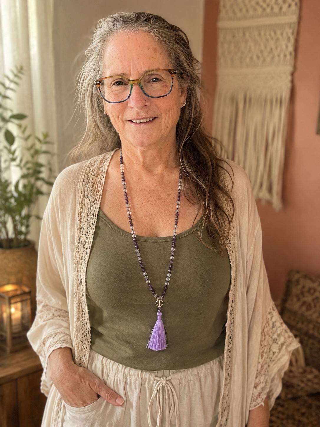 Amethyst & Clear Fluorite Mala Necklace | Spiritual Yoga Jewelry