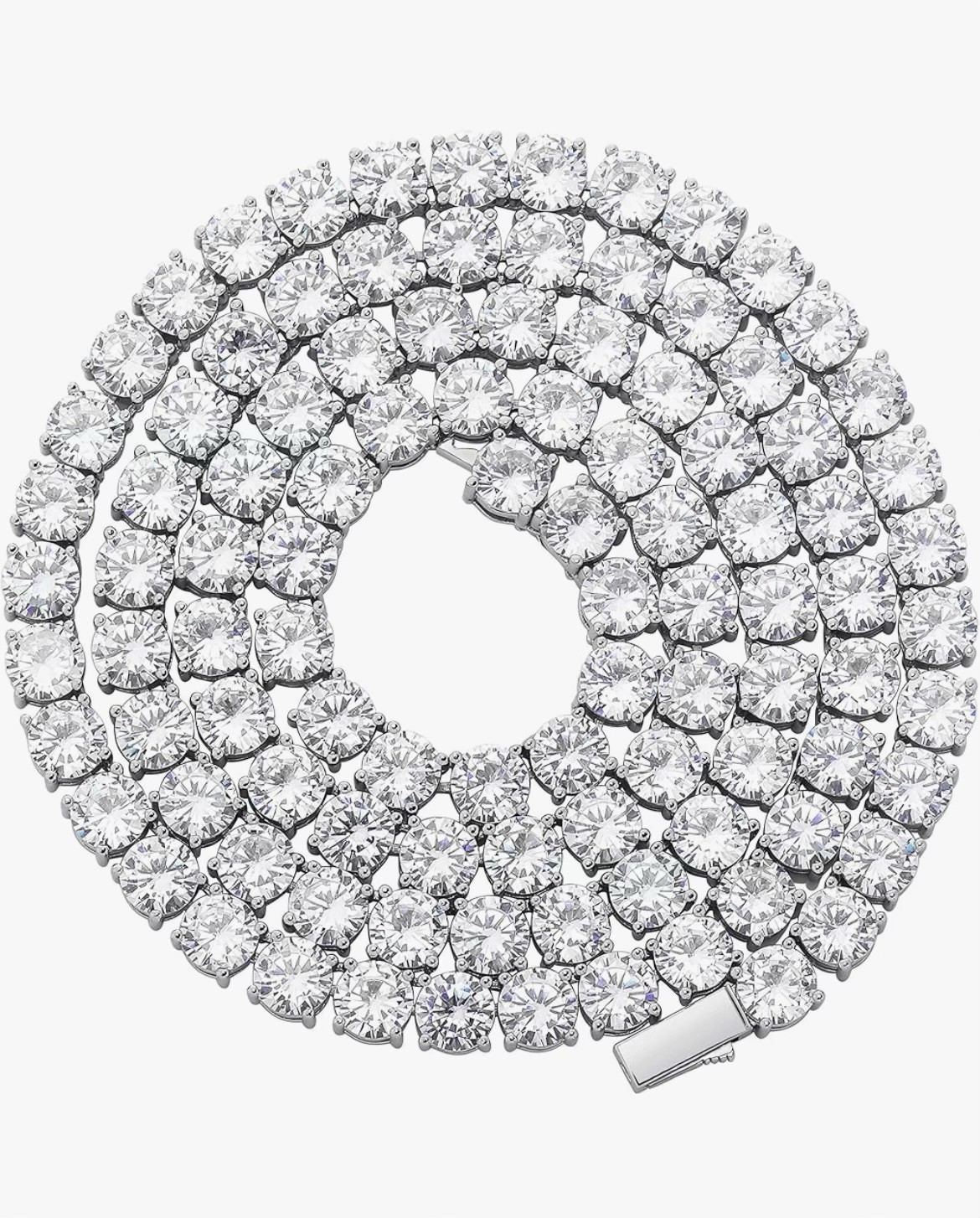 Silver Plated Cubic Zirconia Tennis Necklace Prong Set Round White Box Clasp