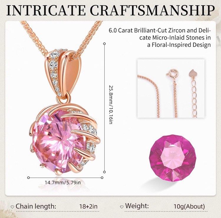 CeaKIev 6.0Carat (12.0mm) Round Cubic Zirconia Pendant Necklace 41 Accent CZs
