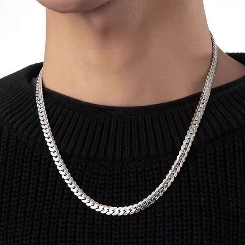 Stainless Steel Cuban Link Chain Necklace Men Silver Hop Neck Chain 50/55/60CM