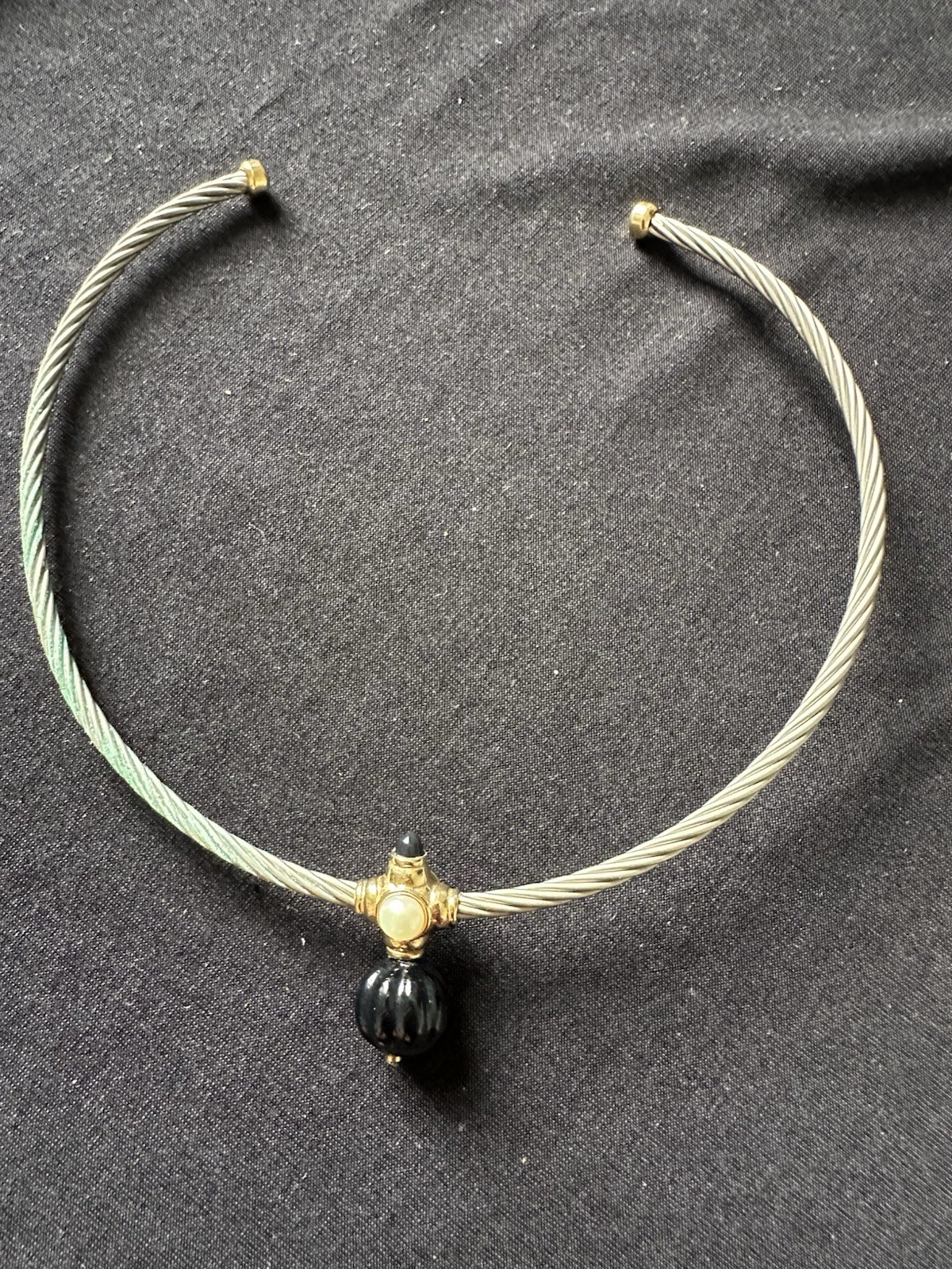 Designer Francesca Romana Diana Pearl Carved Stone Costume Chocker-13.5cm