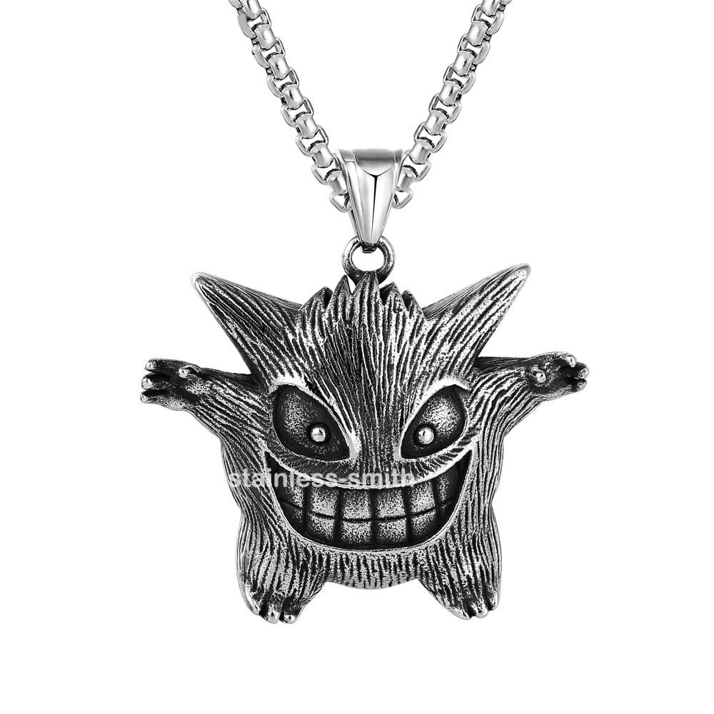 Mens Kids Boys Pokemon Gengar Pendant Necklace For Boys Chain Stainless Steel