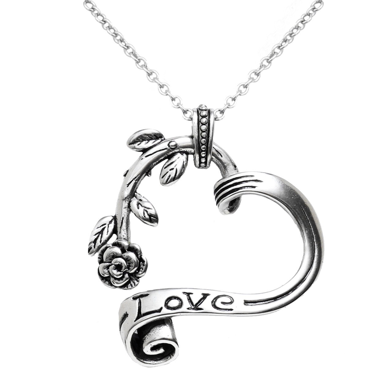 Controse Rose Garden Heart Necklace Stainless Steel Engraved Love Pendant