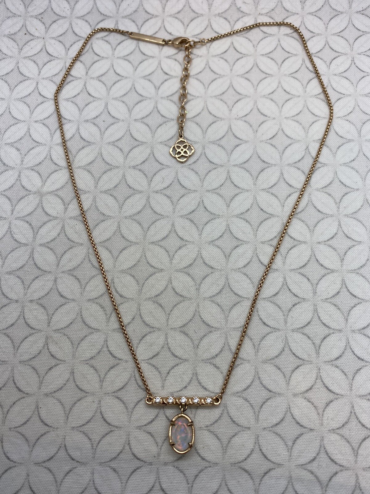 Kendra Scott Fischer Pendant Necklace White Kyocera Opal Rose Gold Tone