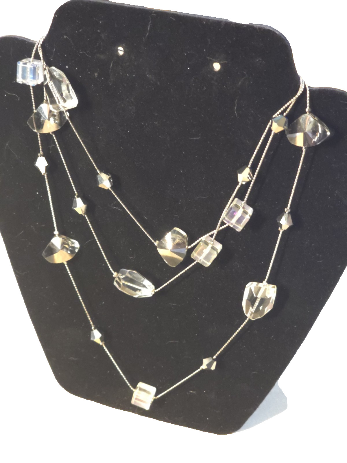 Premier Designs Ice Crystal Necklace Long Beaded Silver Tone Crystal 47”