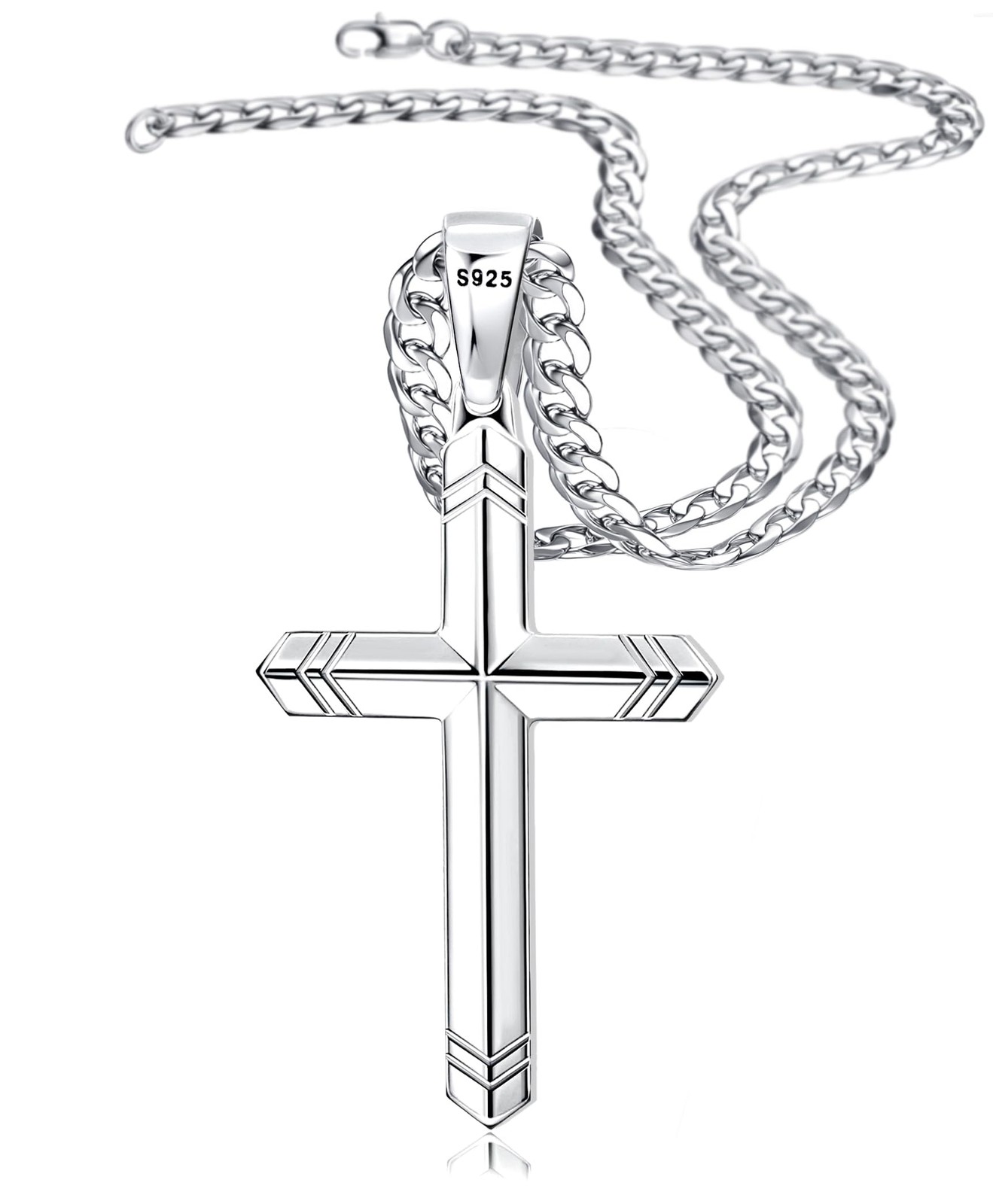 Cross Necklace 925 Sterling Silver 5MM Cuban Link Chain 16-30 Inches – Non