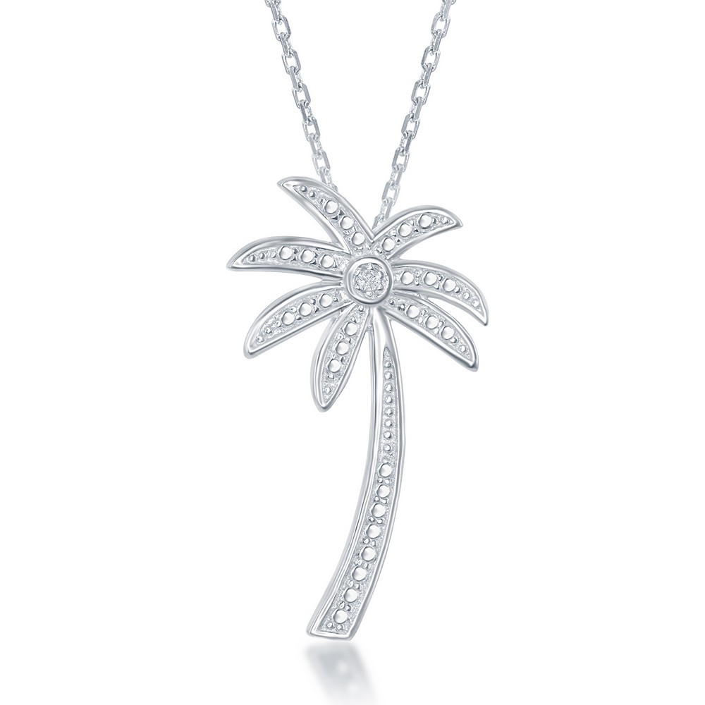 Classic Women’s Pendant with Chain Sterling Silver Diamond Accent Palm Tree