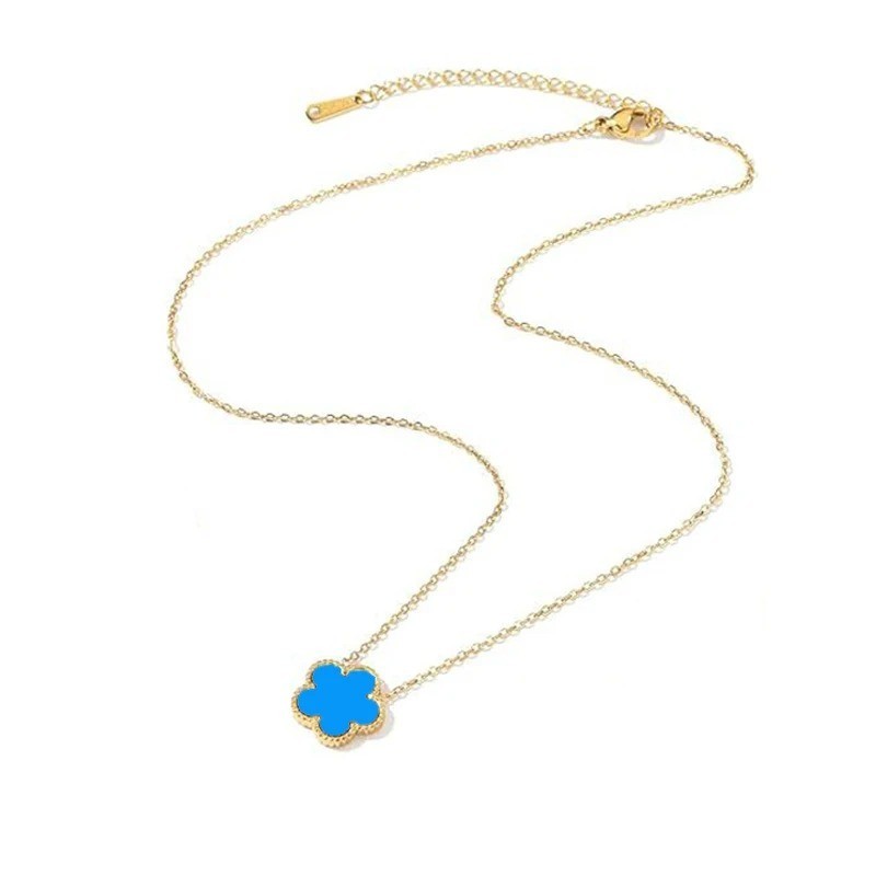 Gold Plated Necklace Pendant Flower Clover Jewelry Five Leaf Petals for Women