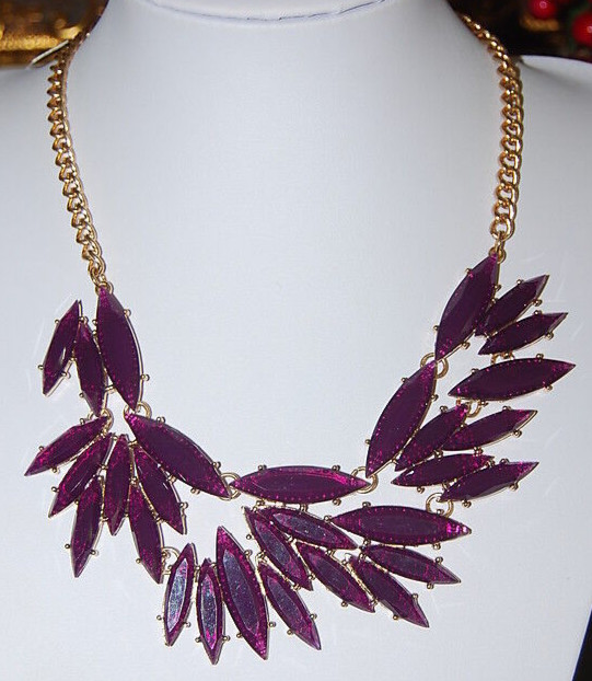 CARA NEW YORK LARGE BOLD RUNWAY GOLD TONED METAL BIB NECKLACE WITH PURPLE STONES