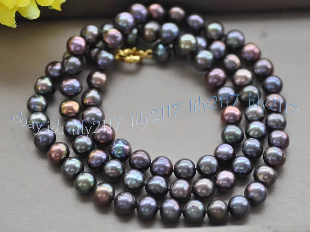 Genuine Natural Peacock Black Freshwater Pearl Necklace Jewelry 14-100″ 7-8mm