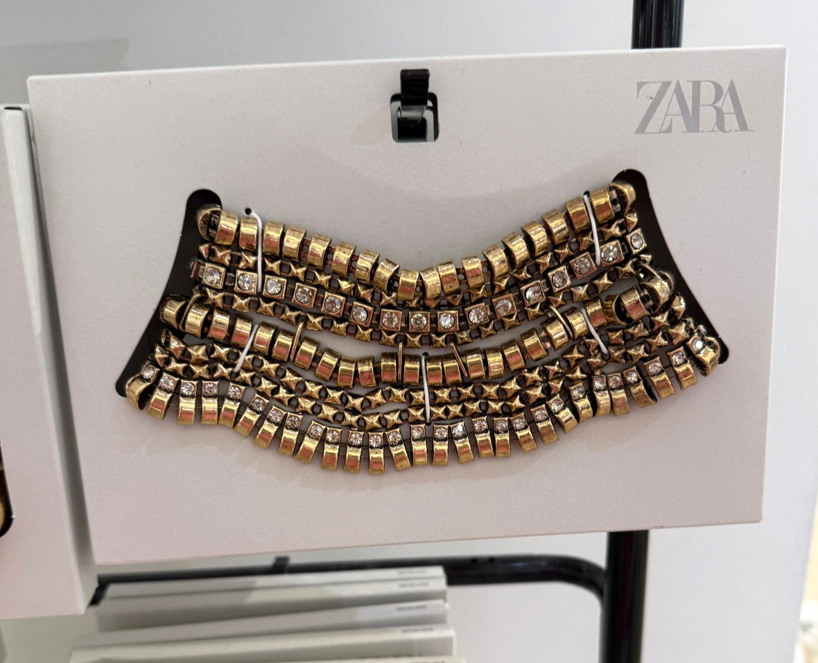 ZARA NEW WOMAN SPARKLY METAL CHOKER NECKLACE BIB-STYLE AGED GOLD 4548/239/970