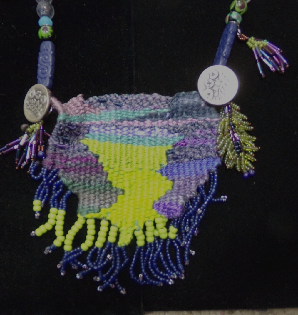 Artisan Textile Necklace Colorful Woven Pendant Boho Jewelry JJ2