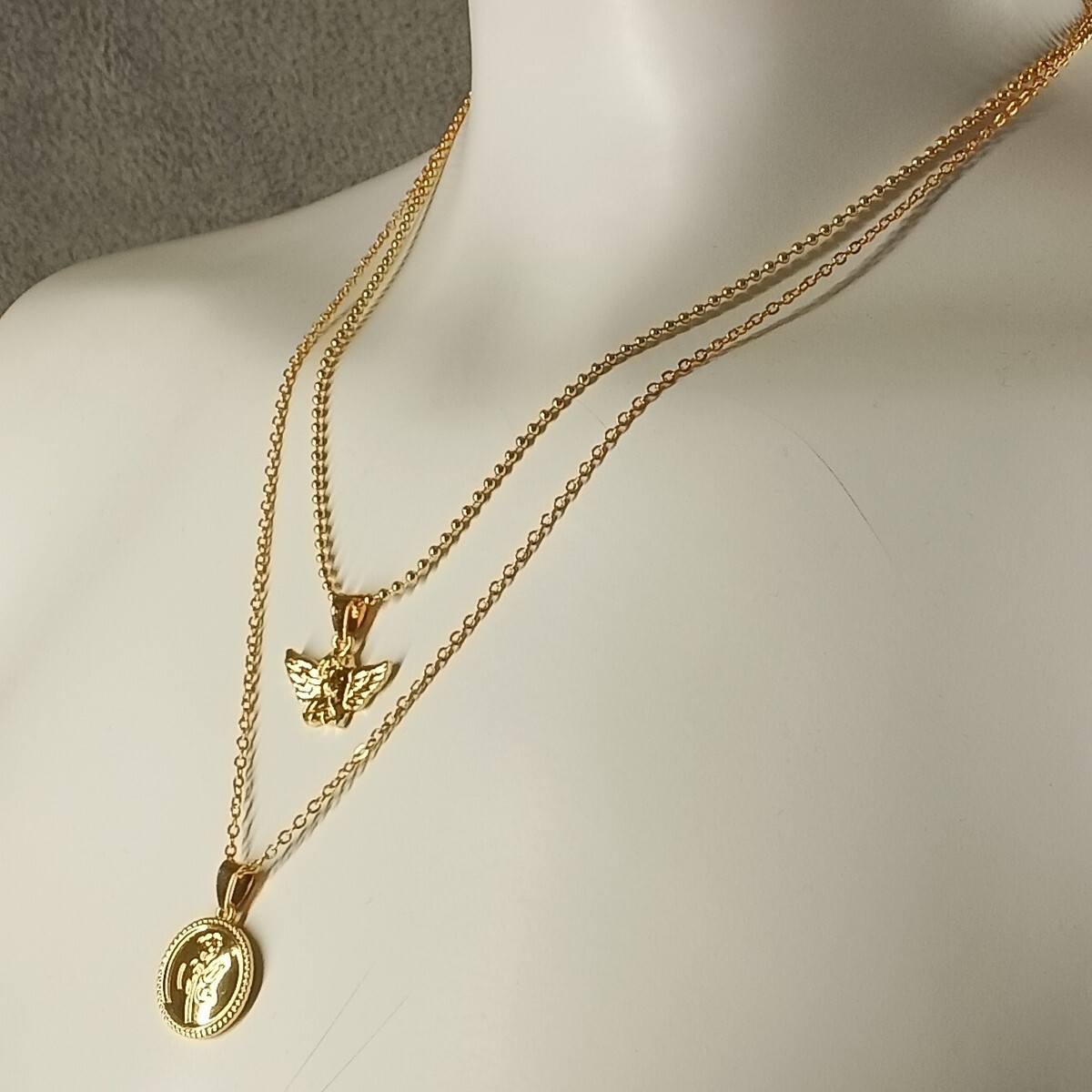 Rose Angel Women’s Stack Pendant Necklace One Size Brass Plated Gold Color