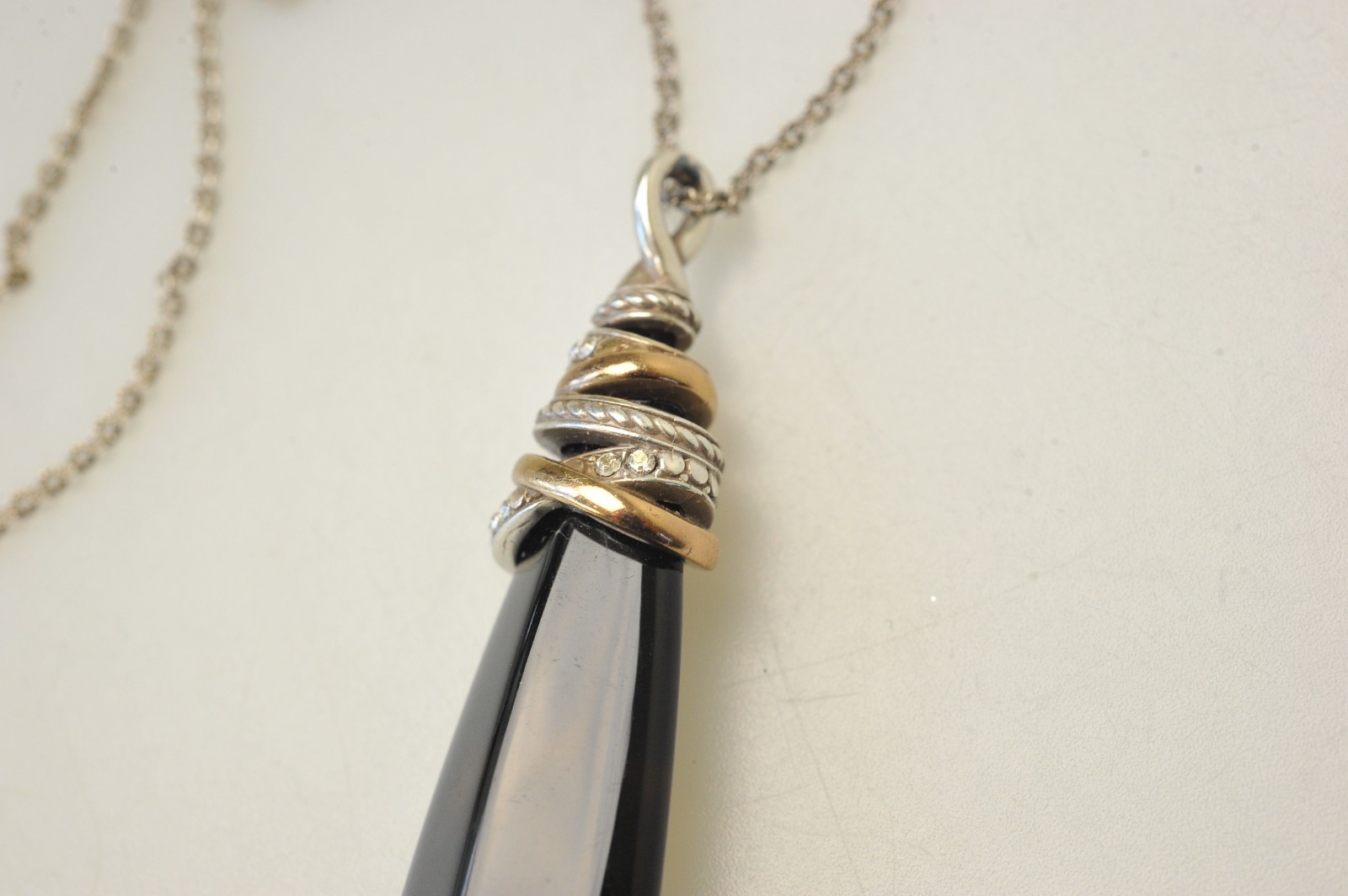 Brighton Neptune’s Rings Pyramid Black Agate Necklace Pave gold silver tone SA7