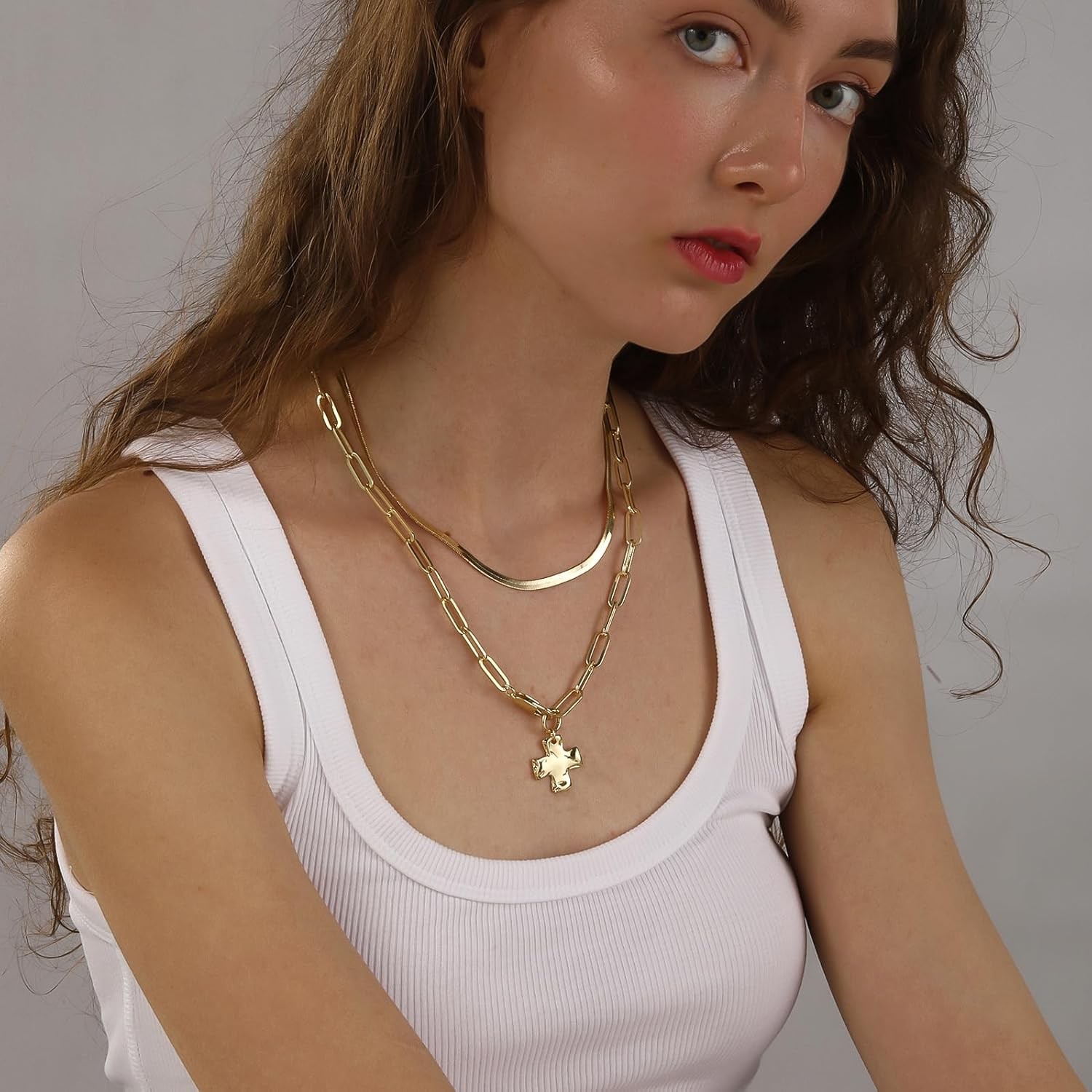 Chunky Cross Necklace for Women Trendy Gold Silver Layered Statement Cross Penda