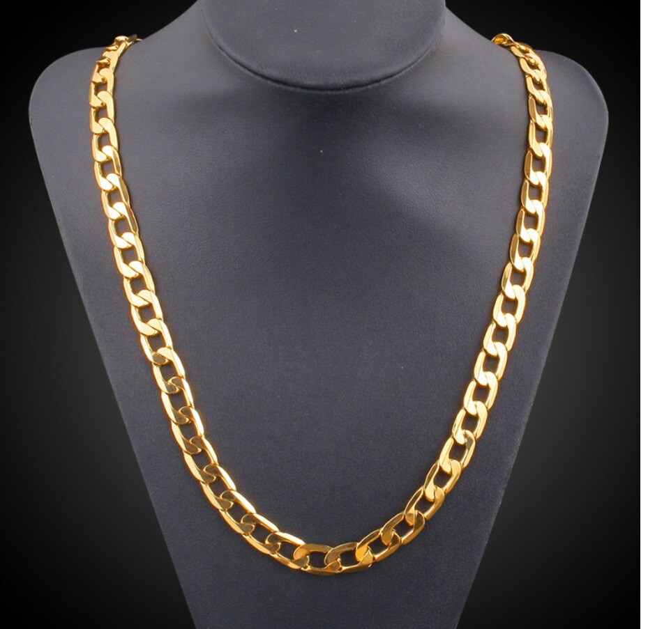 Solid 18K Yellow Gold Filled Hypo-Allergenic Cuban Curb Link Chain Necklace B70G