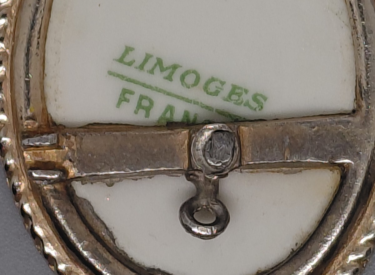 Vintage Limoges France Porcelain Pendant Romantic Courting Scene Oval