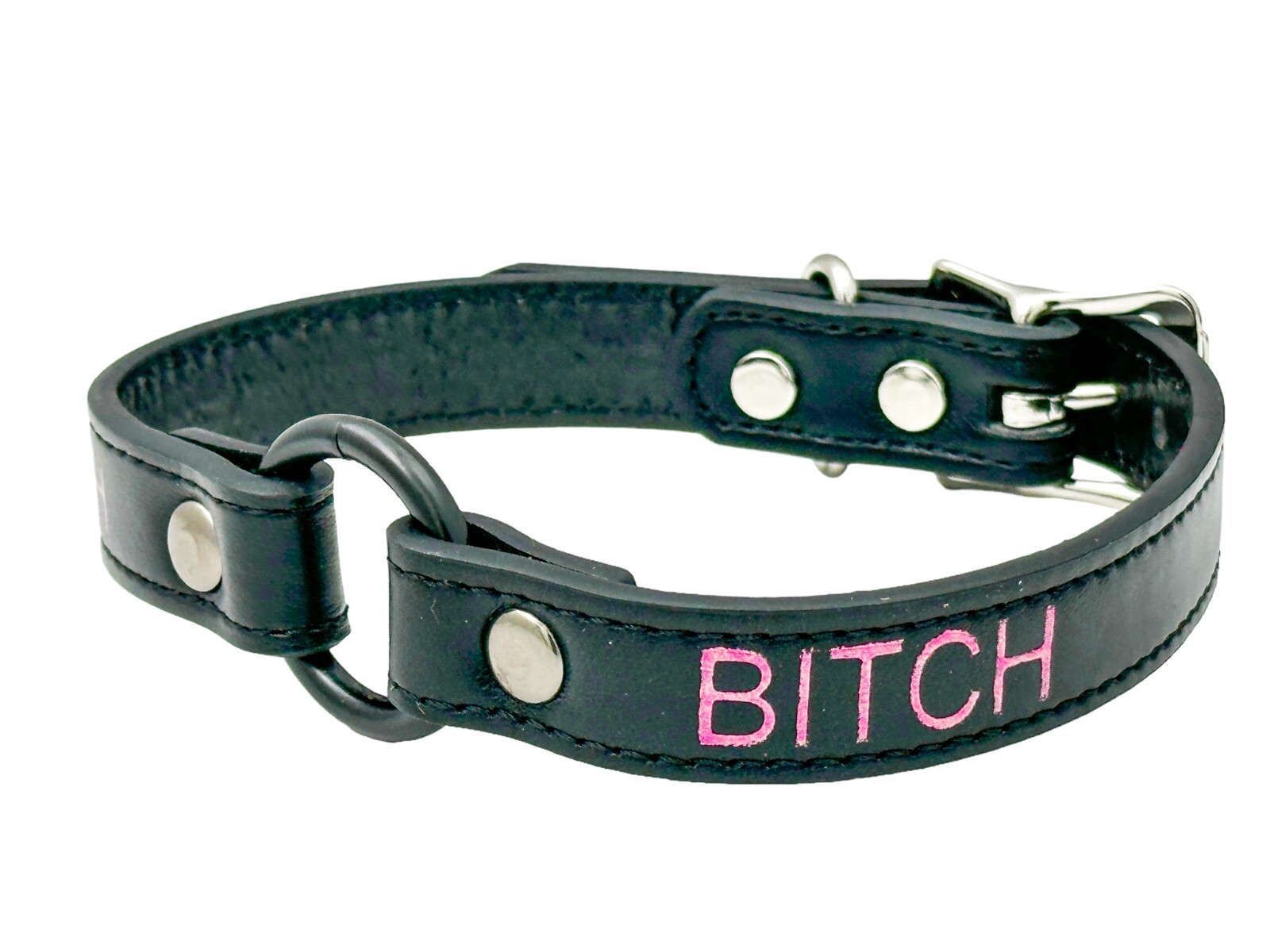 Name Black Ring Choker BDSM Collar Vegan Leather Necklace O Ring Fetish Ball