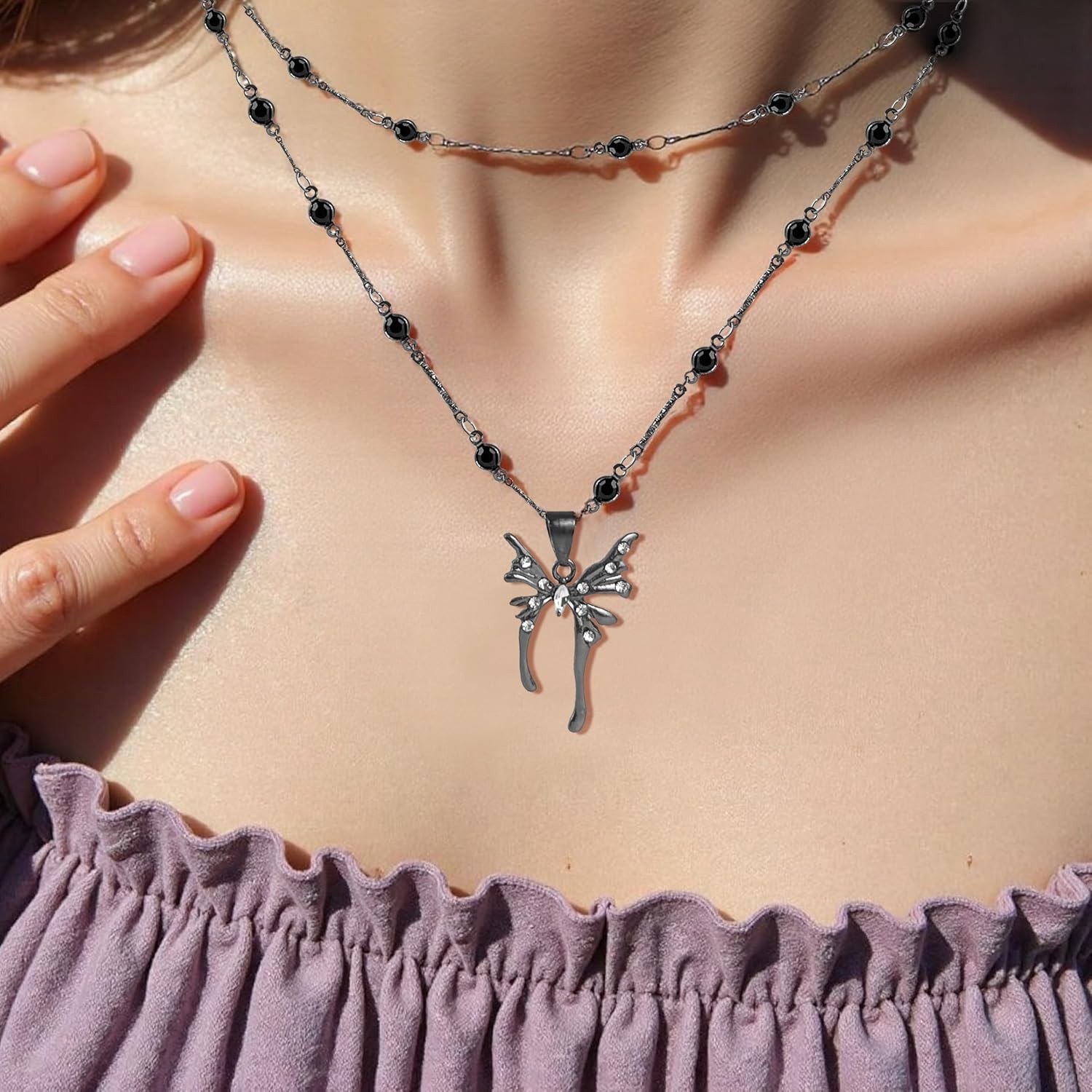 Butterfly Necklace for Women Irregular Double-Layer Chain Fashionable Jewelry