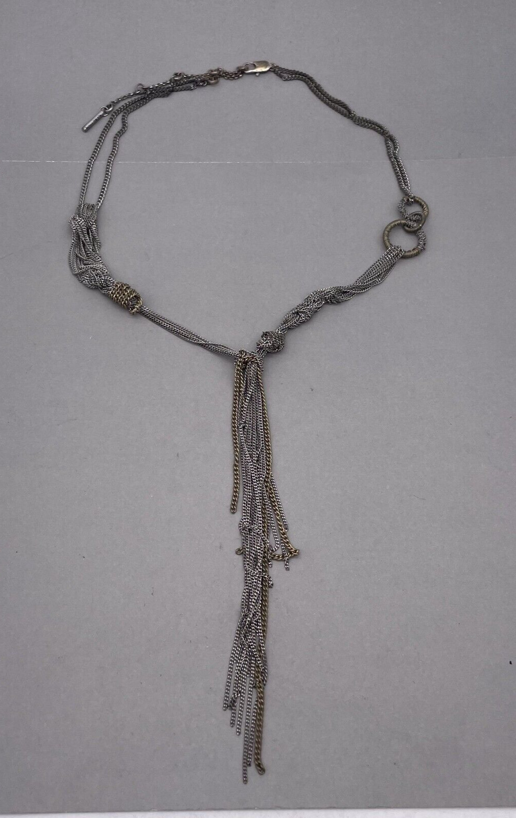 Kenneth Cole Reaction Multi Chain Tassel Necklace Silver and Tone 22 to 27 In