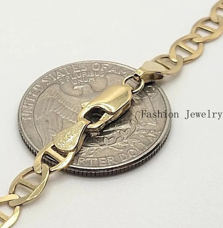 10K Solid Yellow Gold Link Chain Bracelet Necklace 3.2mm~6mm Size 7″~26″