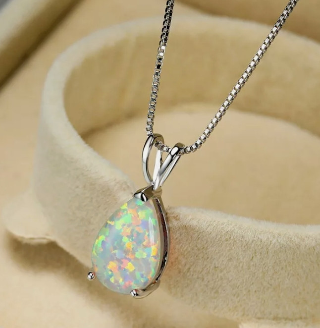 AA Ethiopian Fire Opal Crystal Dainty Bezel Pendant Necklace for Women Best Gift