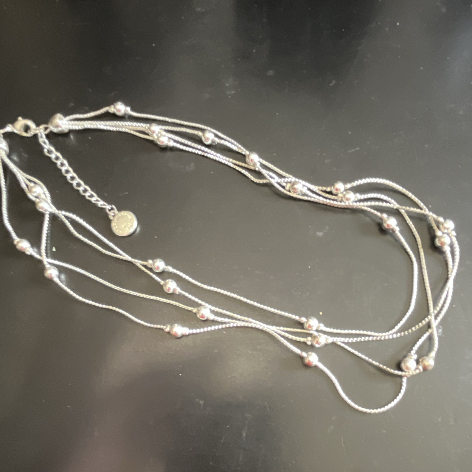 Liz Claiborne Vintage Multi-Strand Layered Silver Ball Bead Necklace Signed
