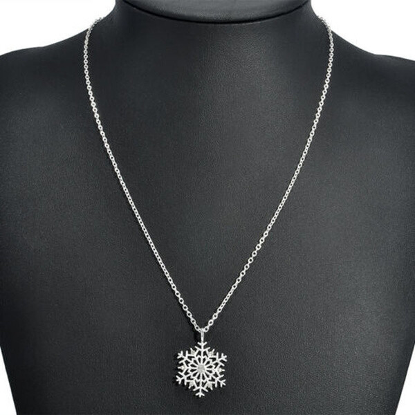 Christmas Crystal Snowflake Silver Charm Chain Necklace Pendant Jewelry Gift New