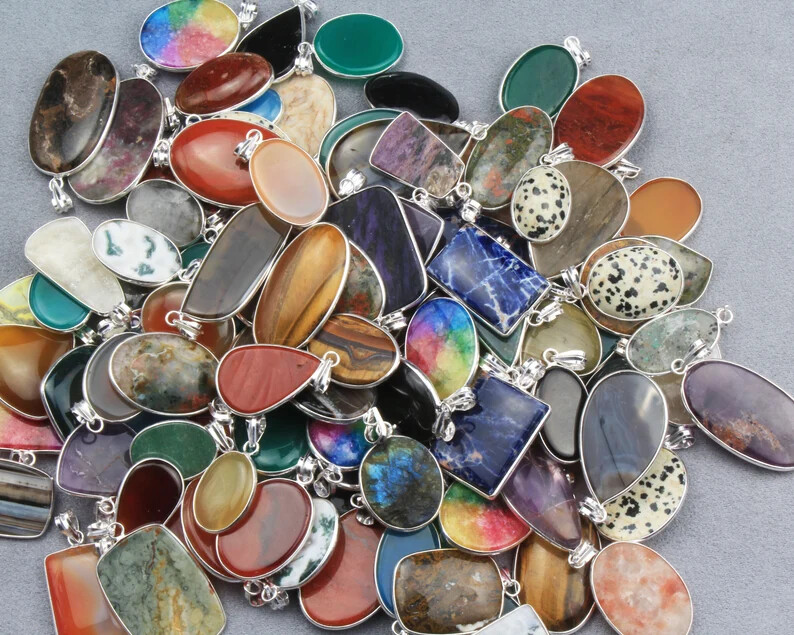 Assorted Gemstone Bezel Necklace Pendant Jewelry,Silver Overlay Handmade Pendant