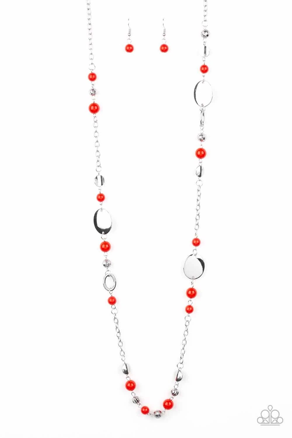 Paparazzi Serenely Springtime None -Red – Necklace & Earrings
