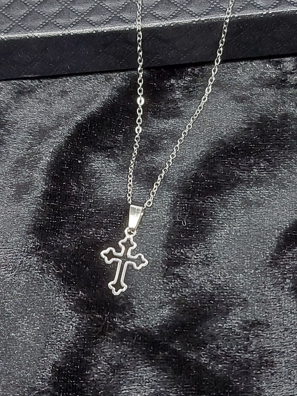 Stainless Steel Cutout Cross Pendant Necklace on 48 cm Chain – Very Dainty