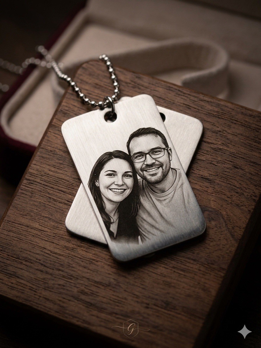 Custom Photo Engraved Dog Tag Necklace Birthday Gift Keepsake