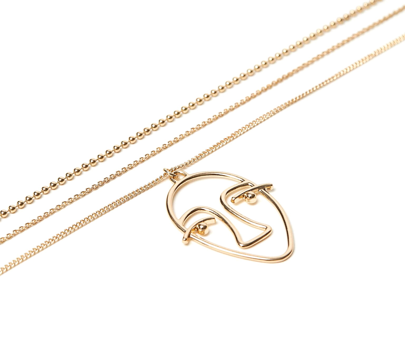 FACE Pendant NECKLACE Lightweight Three Strand Layered 48cm GOLD Tone Chain