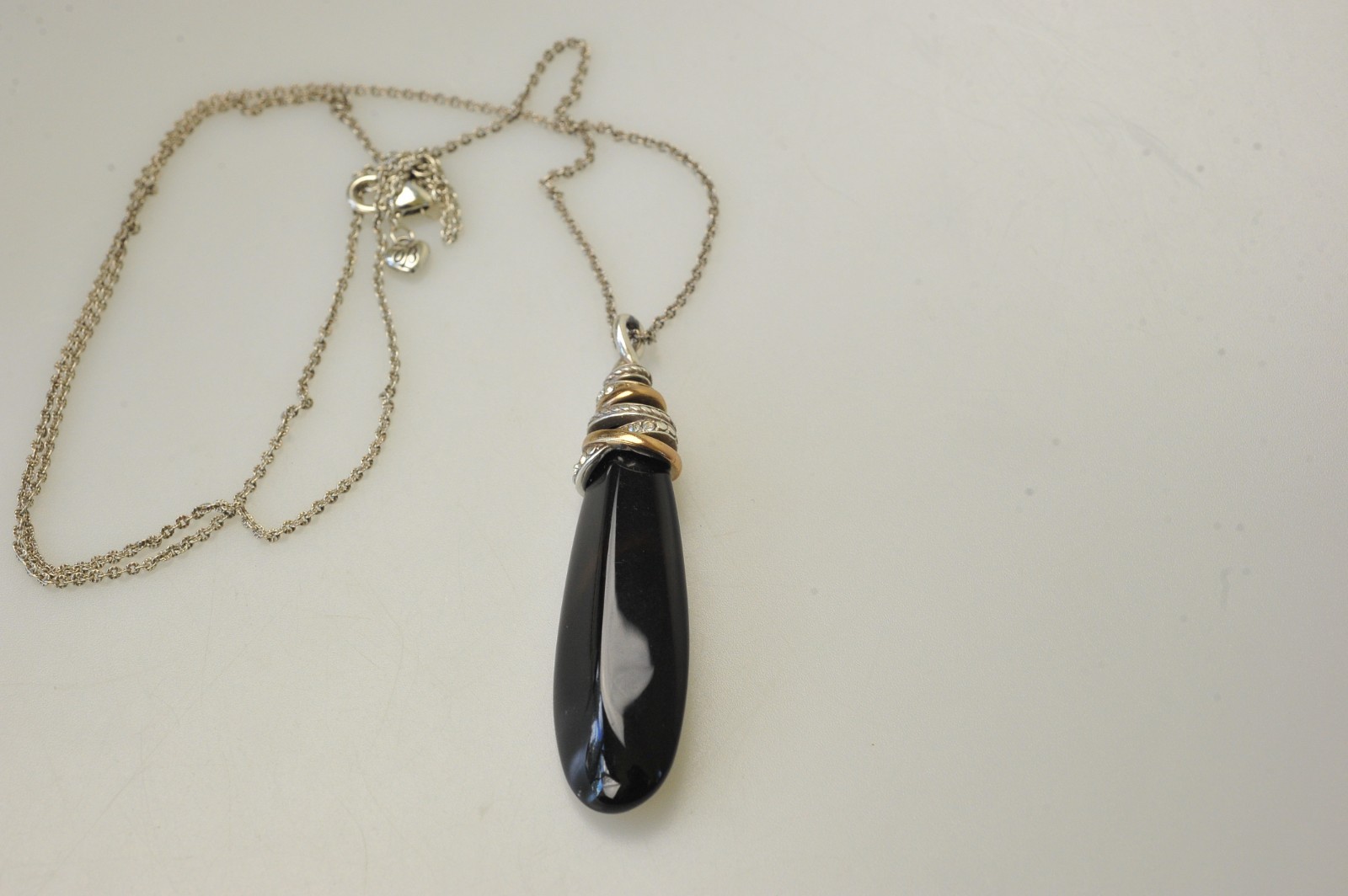 Brighton Neptune’s Rings Pyramid Black Agate Necklace Pave gold silver tone SA7